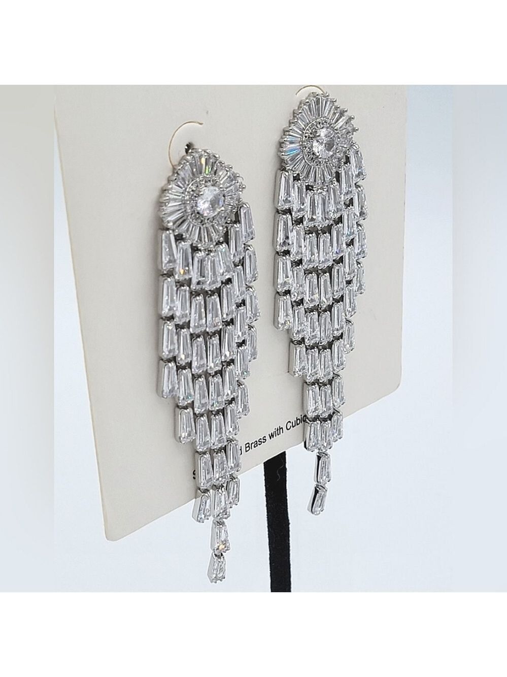 Silver Crystal Waterfall Earrings NWT #2383-4